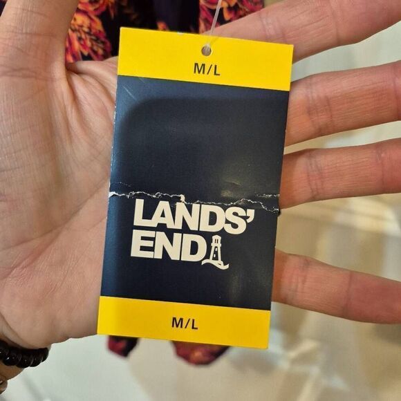 Lands' End Women's Purple/Navy/Red Modal Floral V-Neck Drawstring Swim Cover Up - Picture 15 of 15